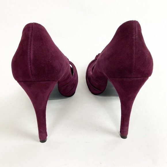 GUESS Leather Suede Wgnelana Gathered Knot Peep Toe Burgundy High Stiletto Heels - Picture 9 of 16